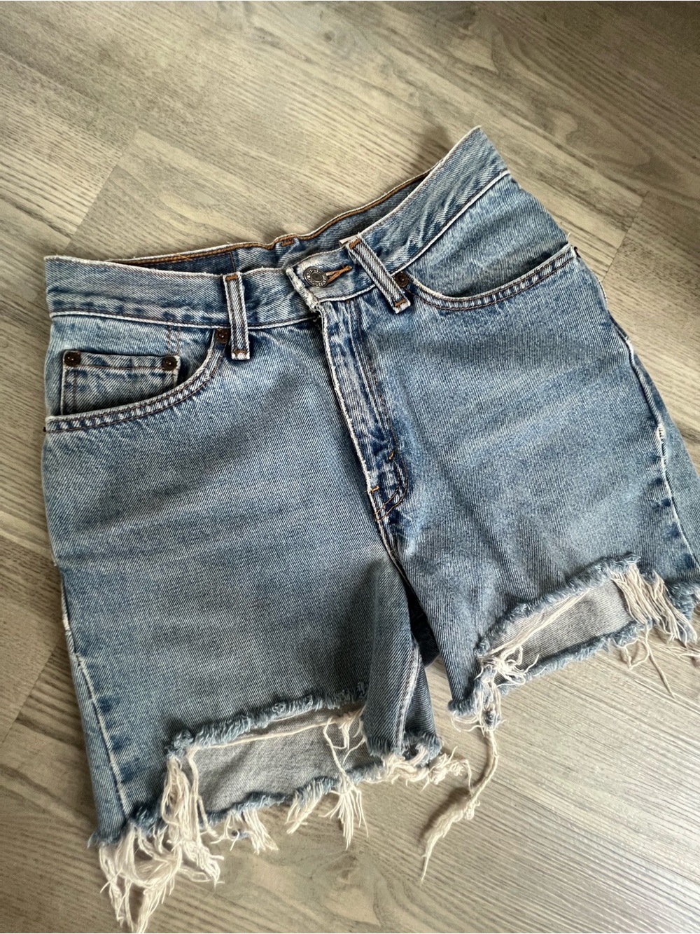 Levi's Light Blue Distressed High-Rise Jean Shorts